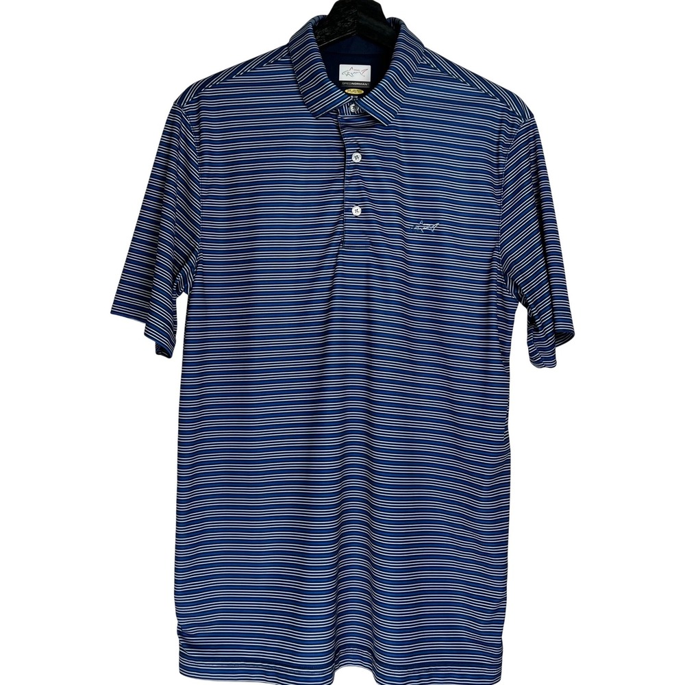 Greg Norman Play Dry Mens Blue White Striped Golf Polo Shirt Size M